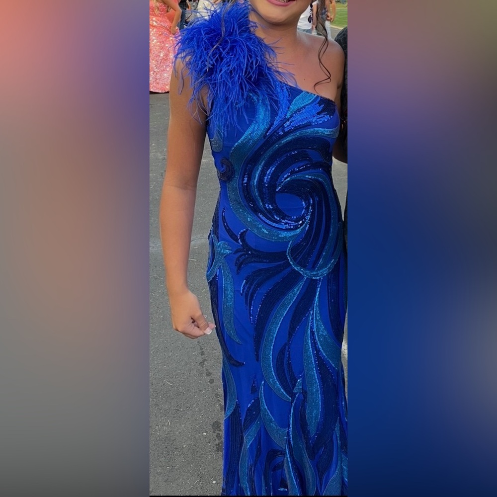 Jovani One-Shoulder Blue Prom Dress